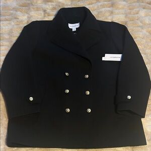 NWT Size XL Women’s Liz Claiborne Black Pea Coat with Gold Military Buttons